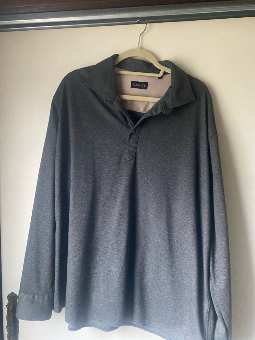 Garnet Hill Men's Long-Sleeve Polo - Charcoal Gray